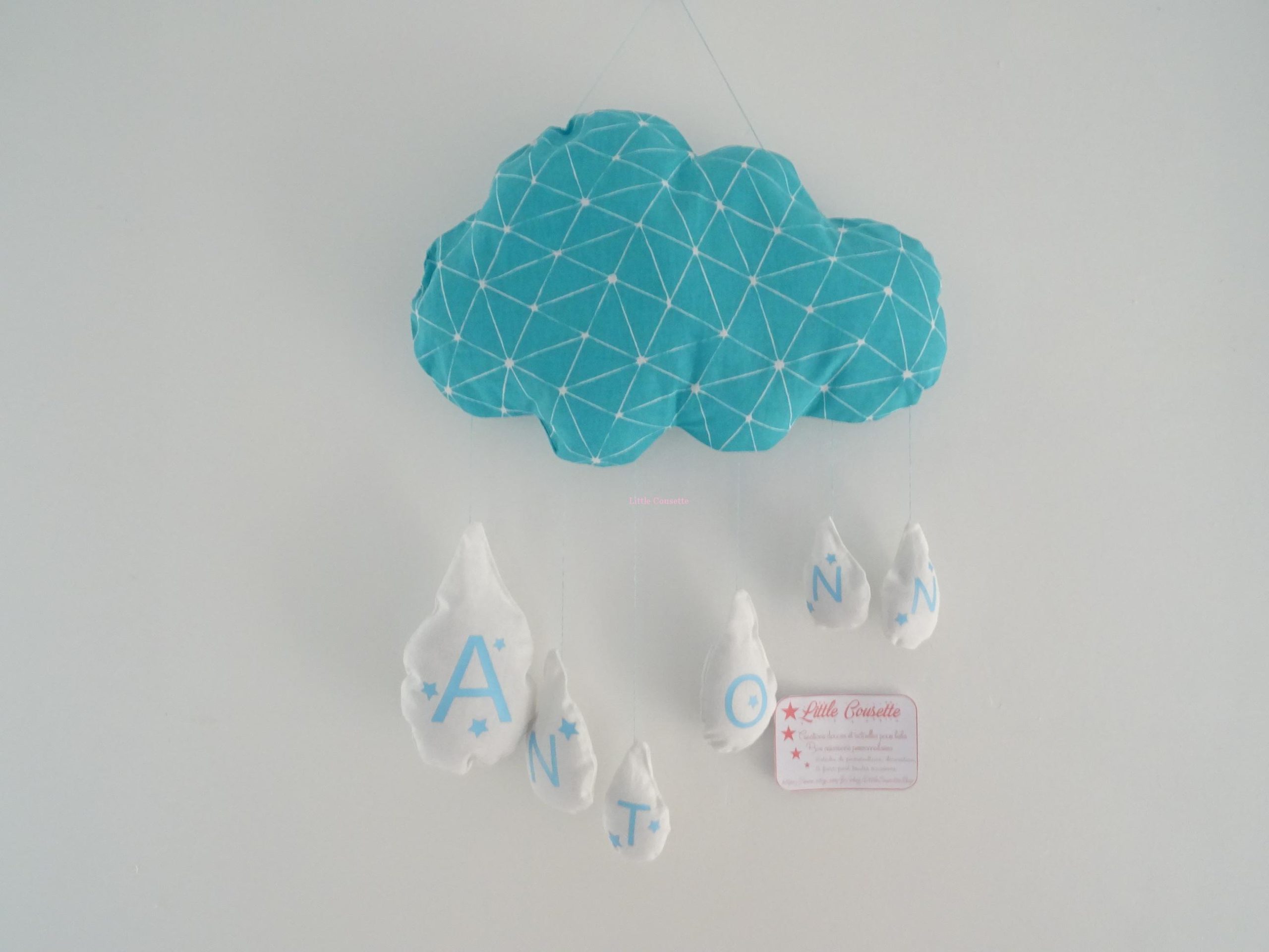 Coussin nuage prénom turquoise par Little Cousette