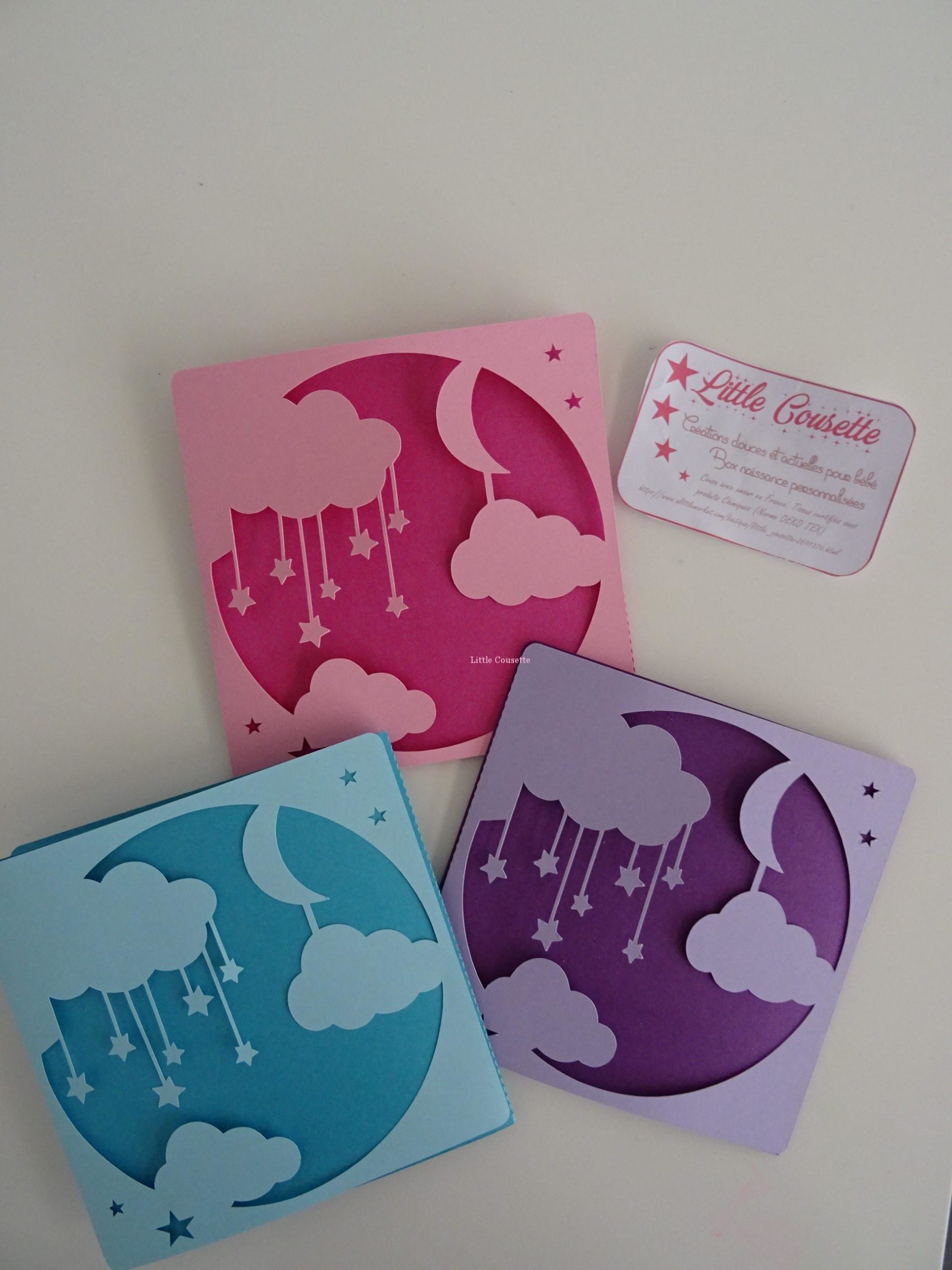 Faire-part naissance baptême 3 volets modèle nuage et étoiles – Image 3