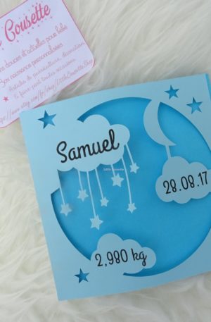Faire-part naissance baptême 3 volets modèle nuage et étoiles