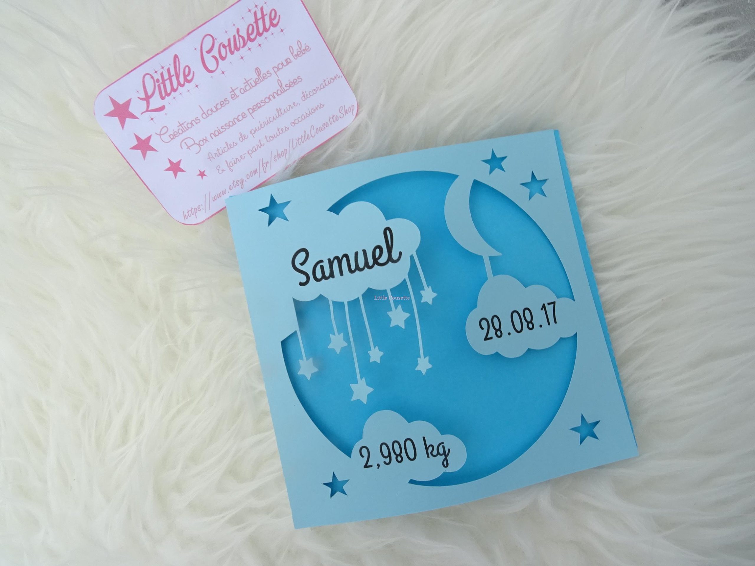 Faire-part naissance baptême 3 volets modèle nuage et étoiles