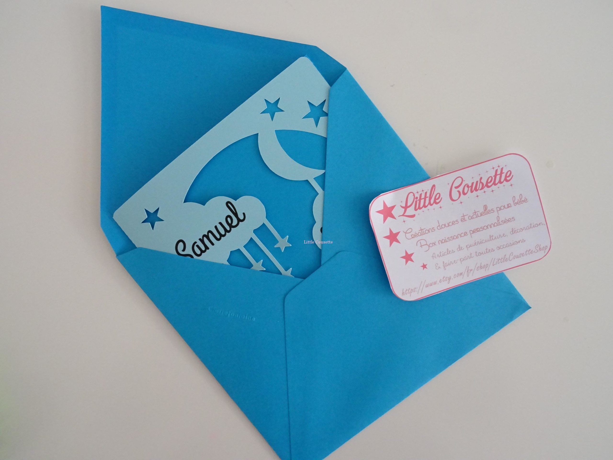 Faire-part naissance baptême 3 volets modèle nuage et étoiles – Image 2