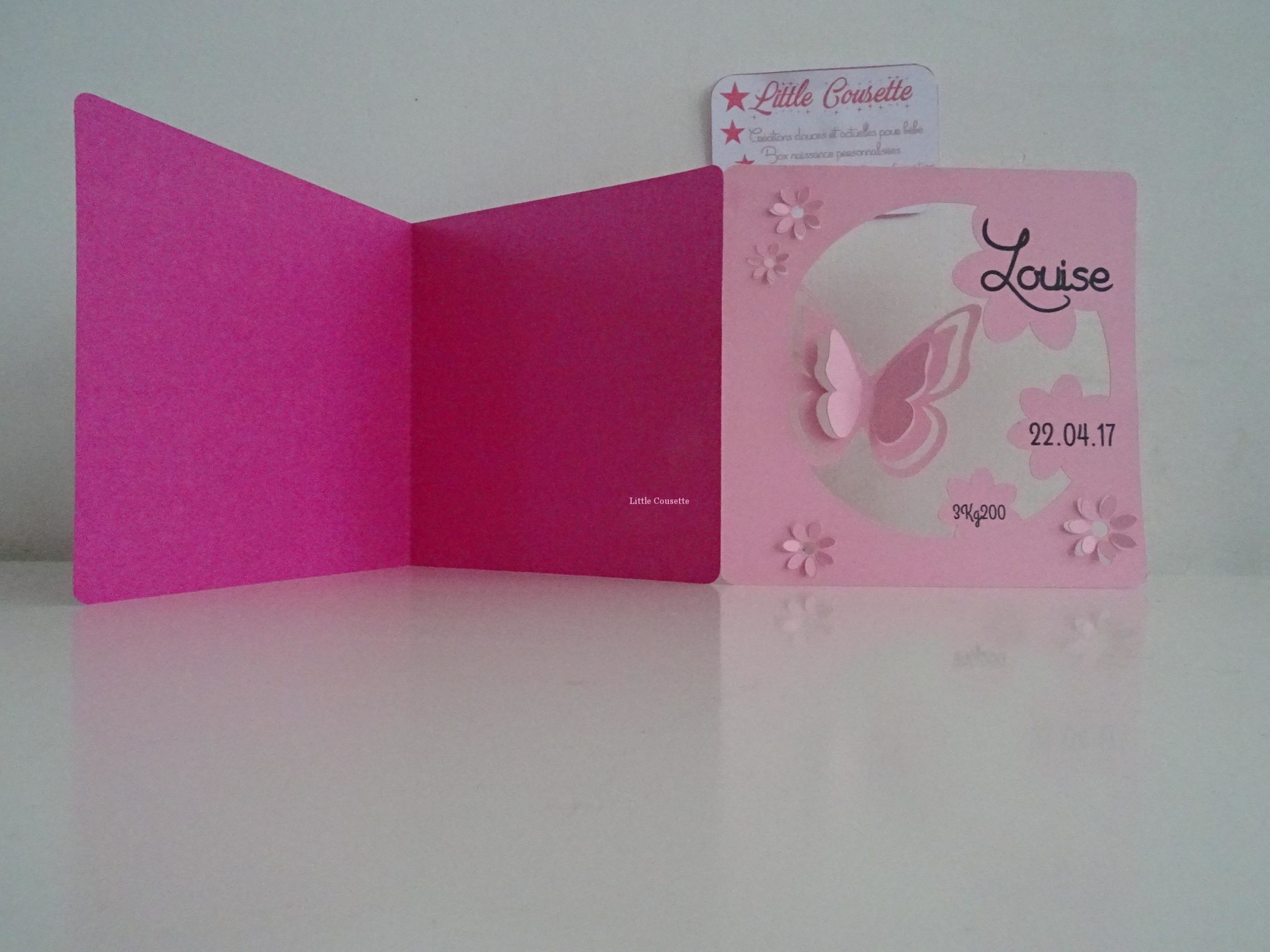 Faire-part naissance baptême 3 volets thème papillons et fleurs – Image 2