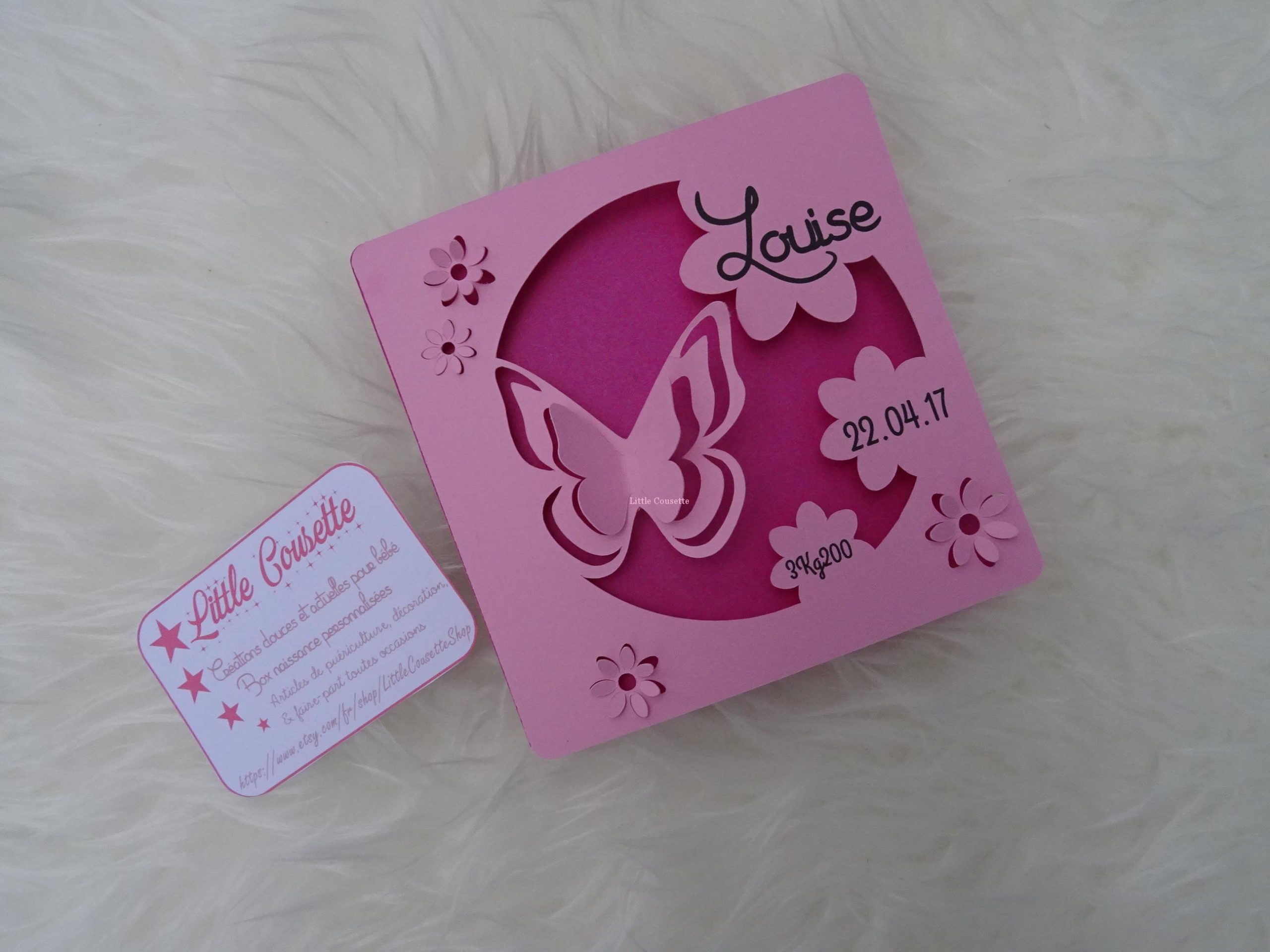 Faire-part naissance baptême 3 volets thème papillons et fleurs – Image 7