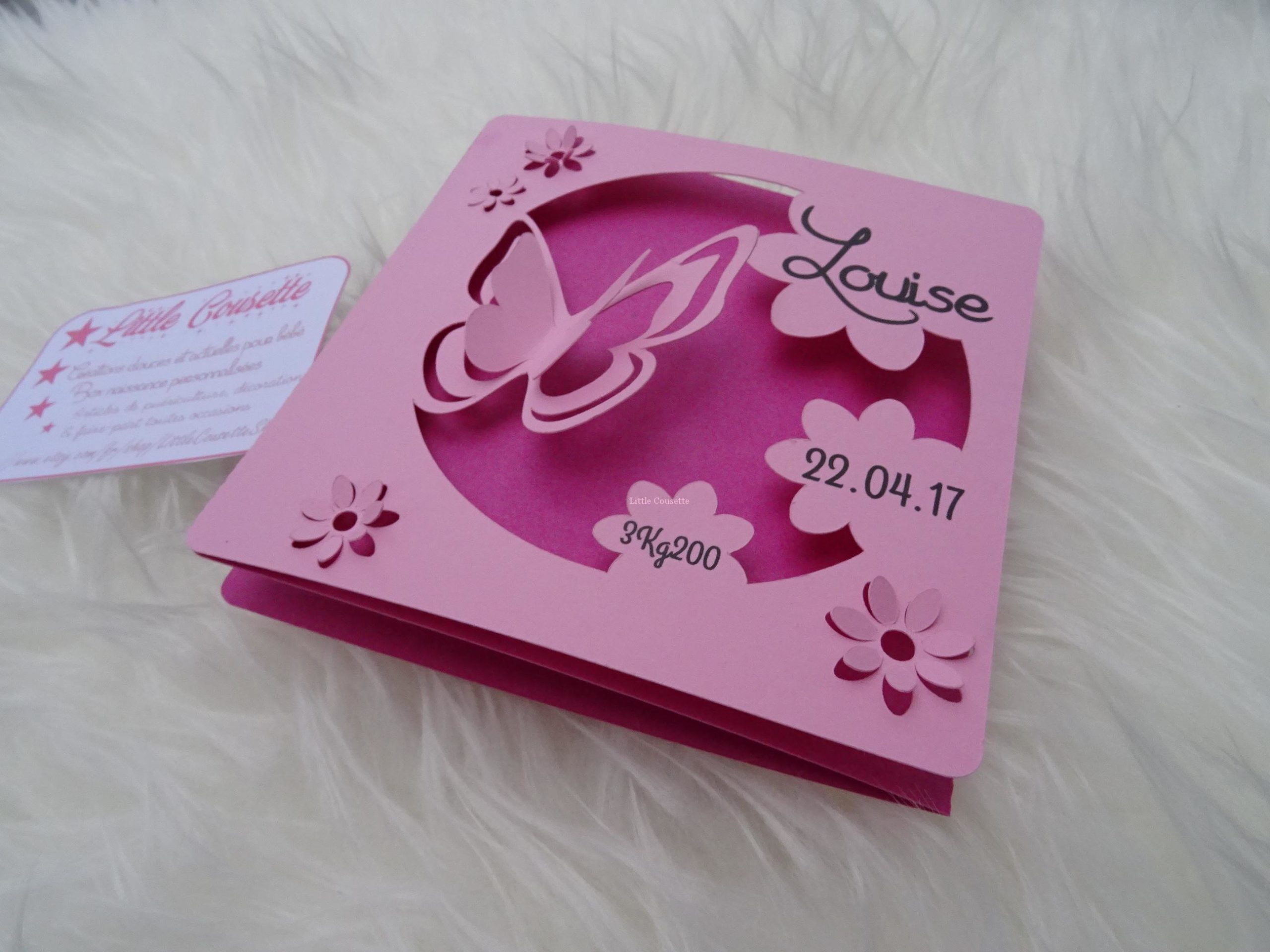 Faire-part naissance baptême 3 volets thème papillons et fleurs – Image 3