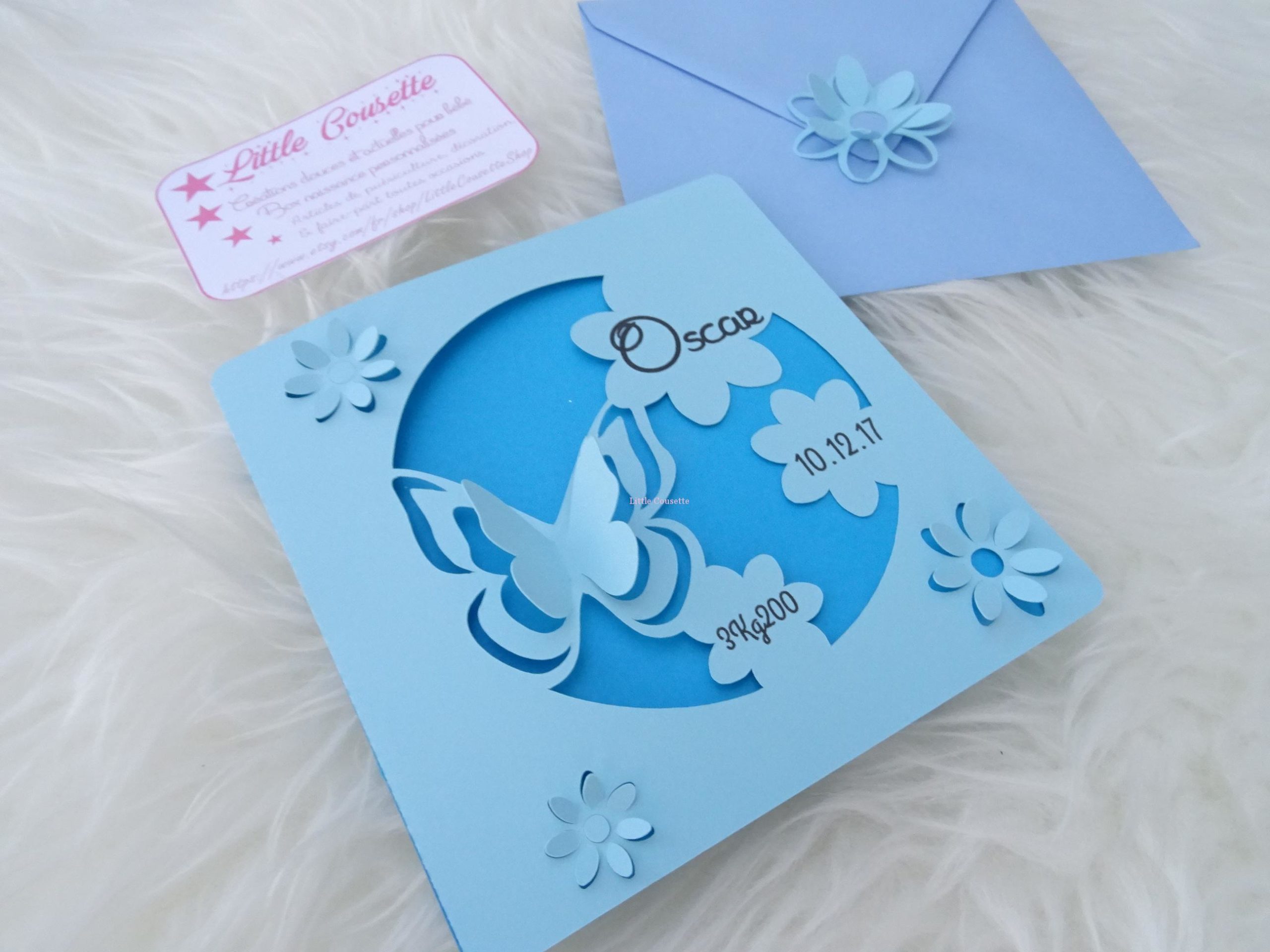 Faire-part naissance baptême 3 volets thème papillons et fleurs – Image 6