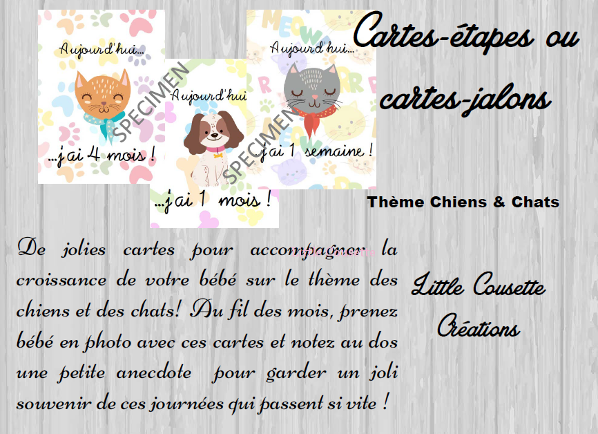 Lot de 24 cartes-étape ou cartes-jalon pour suivre la croissance de bébé thème chiens et chats – Image 8