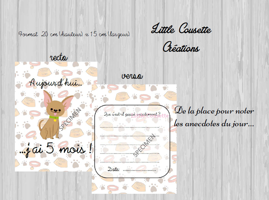 Lot de 24 cartes-étape ou cartes-jalon pour suivre la croissance de bébé thème chiens et chats – Image 6