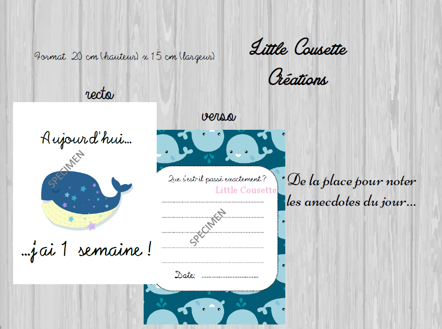 Lot de 24 cartes-étape ou cartes-jalon thème MER personnalisables avec prénom pour suivre la croissance de bébé – Image 4
