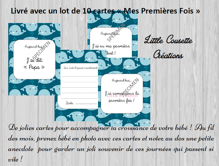 Lot de 24 cartes-étape ou cartes-jalon thème MER personnalisables avec prénom pour suivre la croissance de bébé – Image 3