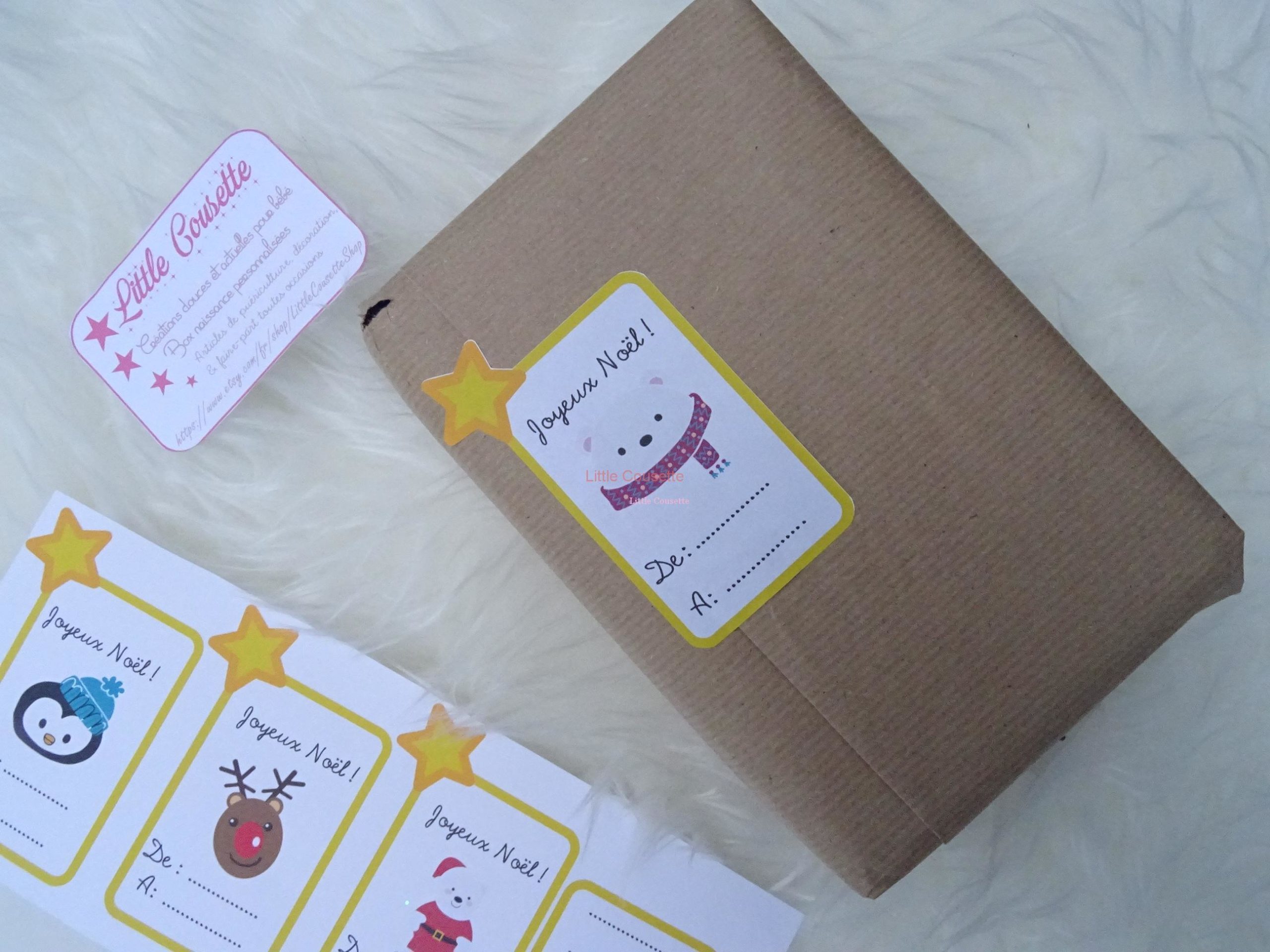 Lot de 6 étiquettes Noël papier cartonné ou autocollantes pour décorer vos  cadeaux de Noël – Créations douces et personnalisées pour bébés et enfants.  Faire-parts naissance et baptême, linge de lit, accessoires