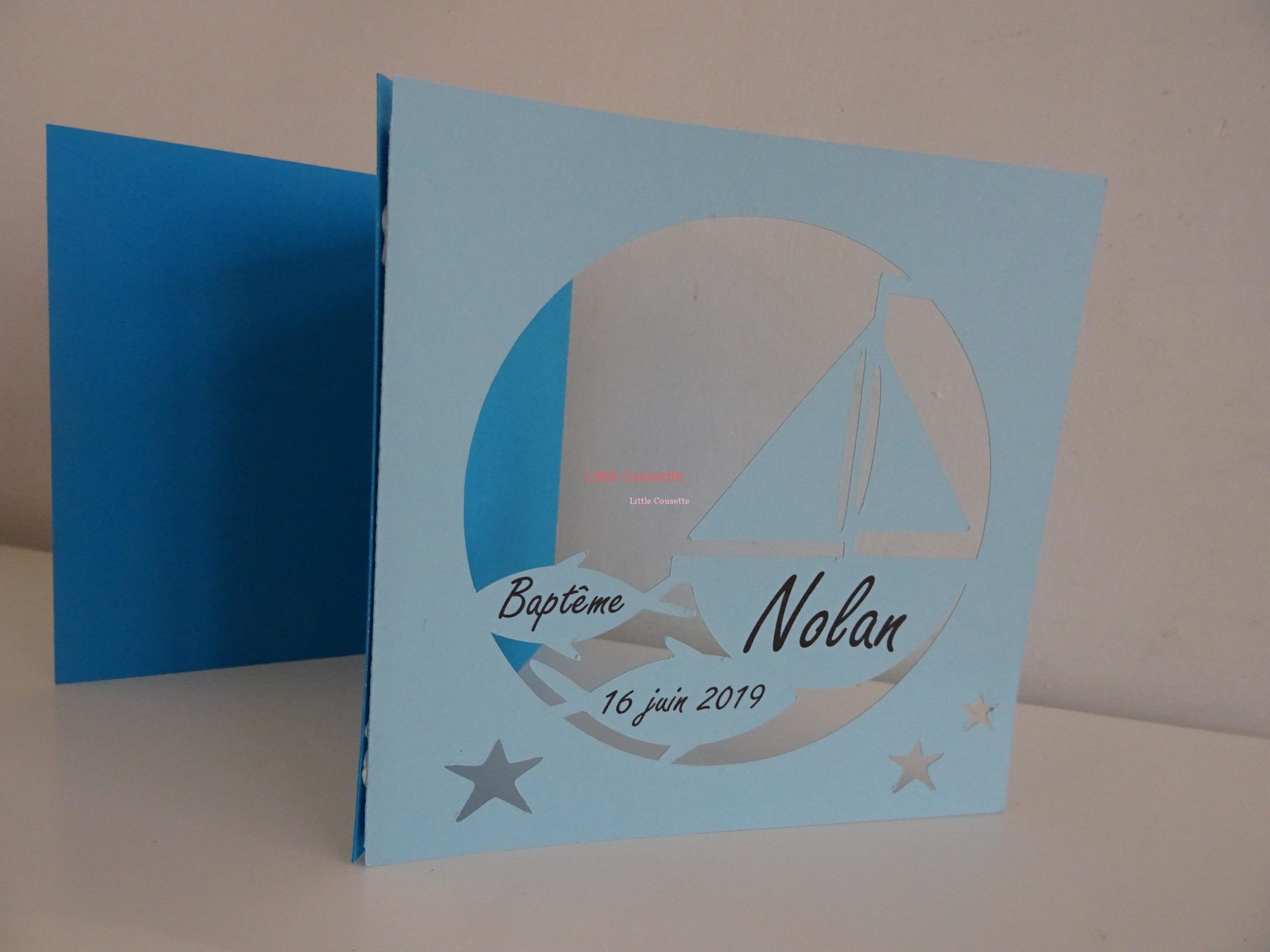 Faire-part naissance baptême 3 volets thème mer et bateau – Image 2
