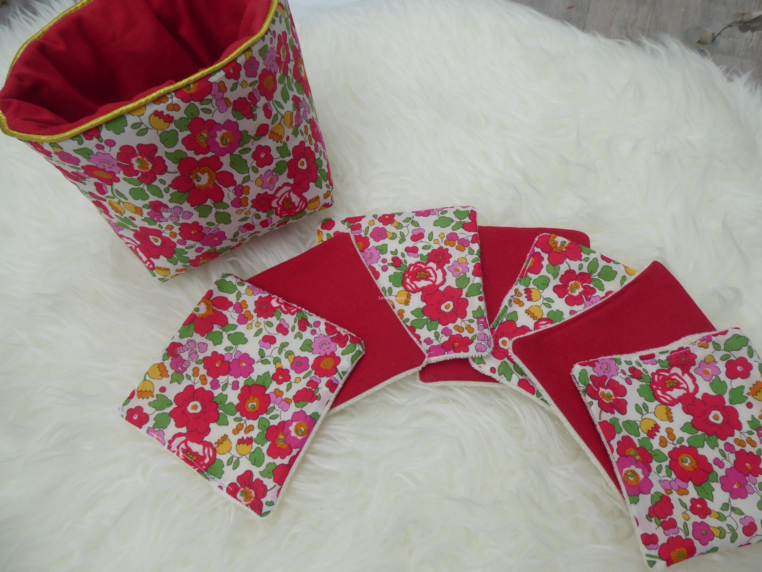 Lot panière en tissu molletonnée +lingettes tissu éponge biologique