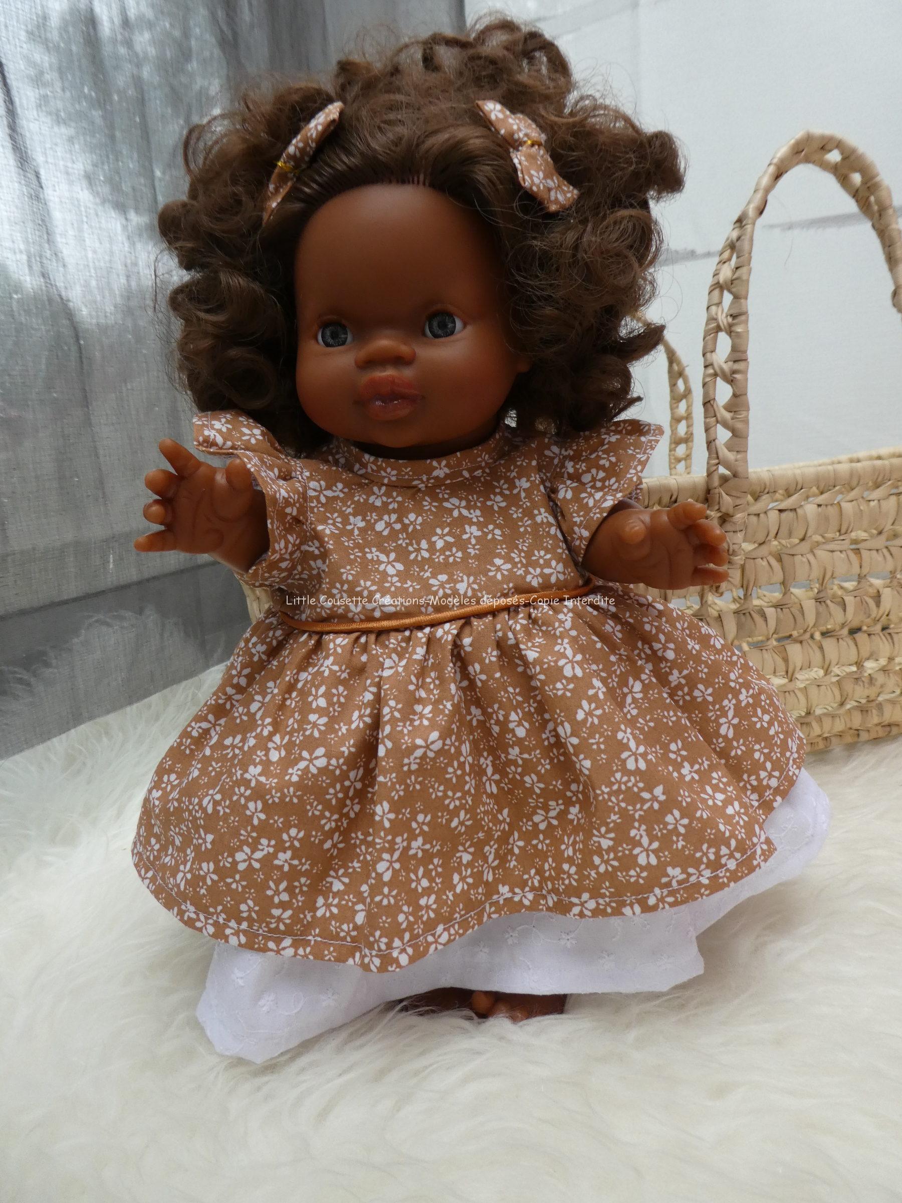 Ensemble 3 pièces- Robe à volants avec jupon broderie anglaise, bloomer et barrettes ou bandeau