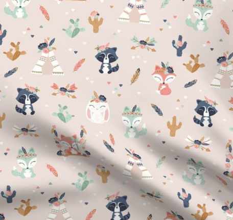 Renards et tipis corail/menthe