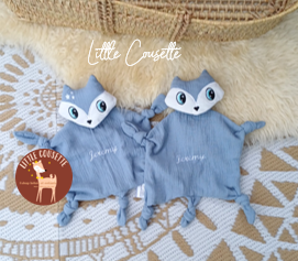 Lot de 2 Doudous renard tout doux brodé personnalisable prénom et couleurs