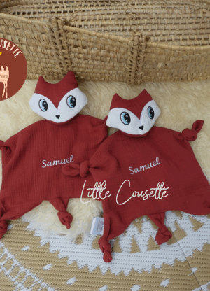 Lot de 2 Doudous renard tout doux brodé personnalisable prénom et couleurs